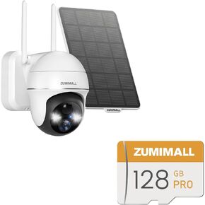ZUMIMALL Solar Security Cameras Wireless Outdoor, 360° PTZ Outdoor Camera, 2K Solar Camera Outdoor Wireless, 128GB SD Card - Perfect Storage Solution for Security Cameras