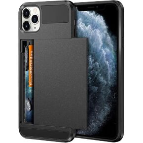 Vofolen Case for iPhone 11 Pro Case Wallet Credit Card Holder Slot Sliding Door Hidden Pocket Anti-Scratch Dual Layer Hybrid TPU Protective Hard Shell Back Cover for iPhone 11 Pro 5.8 inch Black