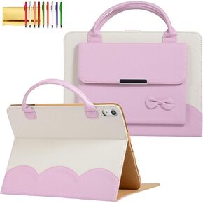 Handbag Case for iPad A16 11" 11th/10th Generation (2025/2022), Techcircle Cute Bowknot Pocket [Magnetic Closure] Wallet Folio Stand Double Handle PU Leather Carrying Case, Auto Sleep/Wake, Pink