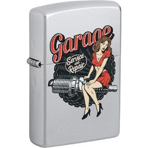 Zippo Wighter: Garage Auto Repair ، Pin -up Girl - Satin Chrome 46072