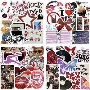 100Pcs Aesthetic Downtown Girls Stickers Pack, Aesthetic Holographic Stickers, Vinyl Waterproof Glitter Sticker, Cool Trendy Y2K Retro Sticker for Water Bottle Laptop Skateboard Party Supplies