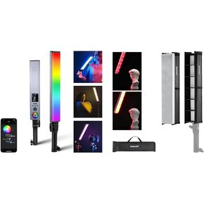 NEEWER BH30S RGB Light Wand with 2.4G/APP Control, Upgraded 360° Touchable RGBWW Mixer Photography Handheld LED Video Lighting Stick with 2500K-10000K, NS3S Tube Light Grid Softbox Diffuser Included