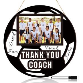 Qunclay Football Signable Picture Frame with Pen Thanks Coach Gift 4" x 6" Wooden Football Coach Gift Graduation Coach Appreciation Gift Thank You Gifts for Coach Soccer Thanksgiving Day Table