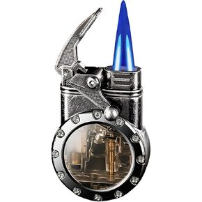 Torch Vintage Lighter, Steampunk Butane Lighter, Cool Lighter with Visible Gas Tank for Candle Fireworks Kitchen Outdoor Hiking etc. (Rose Gold)