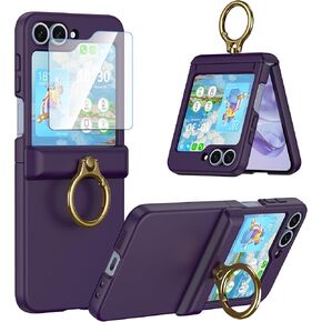 DAKORIE Case for Samsung Galaxy Z Flip 6 Case with Ring Kickstand Screen Protector Shockproof Hinge Protection Phone Cover for Galaxy Z Flip 5 2023/Galaxy Z Flip 6 2024 5G - Light Purple