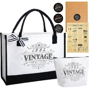 Crisky 40th Birthday Gifts for Women Canvas Tote Bag Vintage 1983 Beach Bag for Wife/Sister/Mom/Aunt/Friends 40th Birthday Gifts,17" x 12" x 7"