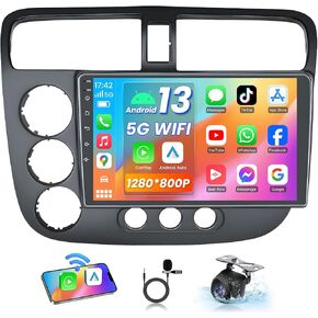 Car Radio Accessories for Honda Civic 2001-2005: 9 inch 1280 * 800 HD IPS Touchscreen Stereo Upgrade Wireless Carplay Android Auto Bluetooth GPS 5G WiFi Backup Camera EQ HiFi Mirror Link
