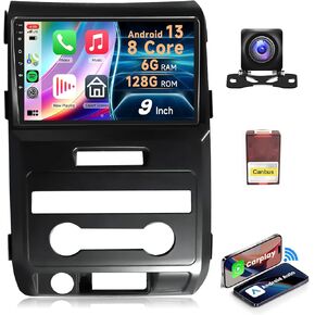 8 Core 6G+128G Rimoody Car Radio for Ford F150 SVT Raptor 2009 2010 2011 2012, Android 13 Car Stereo Wireless Carplay Mirror Link GPS WiFi 9 Inch Touch Screen Bluetooth FM DSP + Backup Camera
