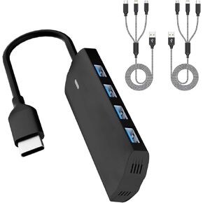 USB C HUB, 4-Port USB 3.0 Hub, USB C Multi-Port Adapter for MacBook Pro/Air, iPad Pro, Laptop, Windows PC, 3 in 1 Charging Cable (2 Pack 4FT) Multi USB Charger