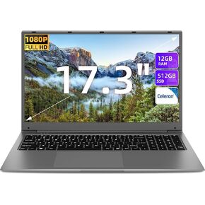Naclud Windows 11 أجهزة الكمبيوتر المحمولة ، الكمبيوتر المحمول 17.3 بوصة مع معالج Celeron رباعي النواة ، 12 جيجابايت DDR4 512GB SSD ، 1 تيرابايت قابلة للتوسيع ، النوع-C ، 60800MWH بطارية واي فاي 5 و BT4.2 و MINI HDMI و Business and Business وطلابها