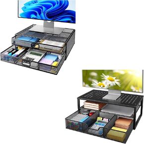HUANUO 2 Tier Monitor Stand, Metal Monitor Stand Riser with Drawer