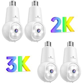Symynelec 2K 4MP 3K 5MP LIGHT LIGHT LIGHT CAMERA Outdoor 2PCS ، 2.4GHz Light Socket Cam Cam مع الكشف البشري 360 تتبع Motion Spotlight رؤية ليلية رؤية متوافقة مع Alexa