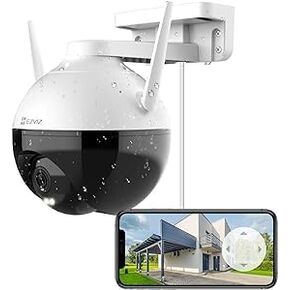 كاميرا Ezviz Security Outdoor PT ، 1080 بكسل ، عرض دوران 360 درجة ، رؤية ليلية 100 قدم ، تصغير عموم/إمالة/رقمي ، H.265 ضغط فيديو ، مقاوم للماء ، اكتشاف الشخص الذي يعمل بالنيابة ، تخزين بطاقة SD (C8C Lite)
