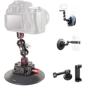 6in Camera Suction Cup Phone Mount with Ball Head Magic Arm, Quick Release Car Mount for Action Camera Phone DJI Insta360, Air Pump Vacuum Suction Cup, 1/4" 3/8" ARRI Holes