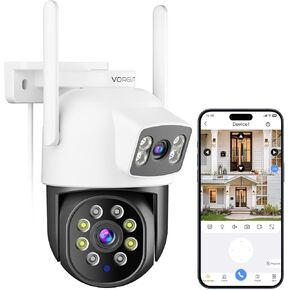 Security Camera Outdoor Wireless, Dual Lens 2K (3MP+3MP) 355° PTZ Home Security WiFi Camera Outside Surveillance Indoor, 2.4G WiFi, PIR Human Detection, Auto Tracking, Color Night Vision, Black
