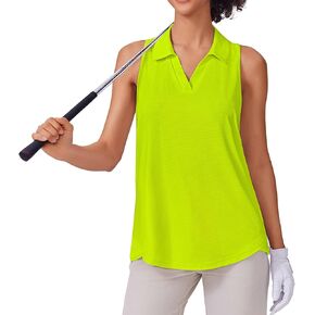 PINSPARK Womens Golf Shirt UPF 50+ Sleeveless Collared Shirts Quick Dry Tennis Polo V-Neck Racerback Athletic Workout Tank