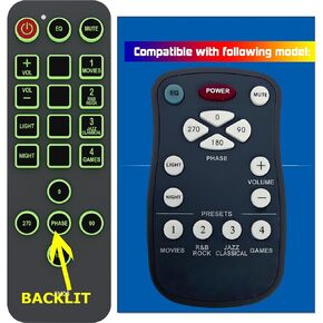 Replacement Remote Control for Velodyne 79-023 79-024 SPL-R DLS-3500R DLS-3750R SPL-800 SPL-800R SPL-800I SPL-1000R SPL-1200R SPL-1500R DLS-4000R DLS-5000R Subwoofer (with Backlight Buttons)