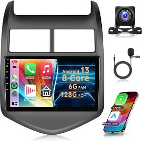2G+64G Car Radio for Chevy Aveo Sonic 2011-2015, Rimoody Android 13 CAR Stereo Carplay Android Auto Mirror Link GPS WiFi 9 Inch Touch Screen Bluetooth FM/RDS EQ SWC Backup Camera