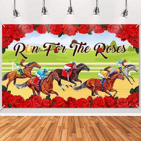 Mocsicka Kentucky Derby Fence Banner Run for The Roses Horse Racing Themed Party Decorations Photo Booth Prop