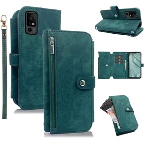 Compatible with TCL 40 XE 5G/40 X Wallet Case with Lanyard Wrist Strap, 9 Card Slots Retro Leather Flip Purse Credit Card Holder Stand Phone Cover for 40XE5G 40XE EX T609DL 40X T609M Green