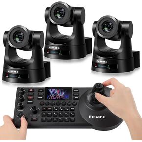 FoMaKo PTZ Camera 30X Optical Zoom HDMI PTZ Bundle with PTZ Controller PoE Keyboard,Contains 4 Items(KC608+3xFMK30SDI)
