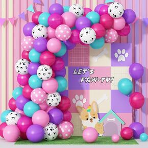 Dog Paw Balloons Garland, 12 Inch Hot Pink Purple Blue Balloons with Dog Paw Print Balloons, Teal Blue Pink Dot Balloon for Girl Kid Dog Paw Themed Birthday Puppy Themed Party Baby Shower Decorations