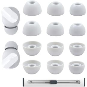 Replacement Silicone Ear Tips for Beats Studio Buds/Fit Pro/Studio Buds+, 6 Pairs Earbuds Eartips L/M/S, Eargels Set with Cleaning Pen, Earplug Ear Cap Replacement-Silver White