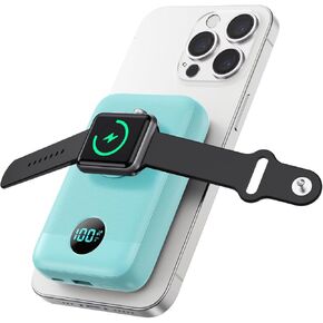 Magnetic Portable Charger for iPhone, 10800mAh 4-in-1 Wireless Power Bank with iWatch Charger, 25W PD Fast Charging Battery Pack with LCD Display for Magsafe,iPhone 16/15/14/13/12 Series,Apple Watch