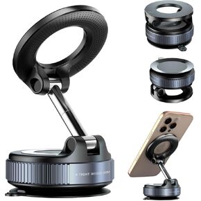 【NO NEED CHARGING】360 Rotating Magnetic Vacuum Suction Phone Mount Holder For Car, Adjustable Strong Magnetic Car Mount Phone Holder for Gym/Mirror/Smooth Surface,Compatible with Magsafe iPhone