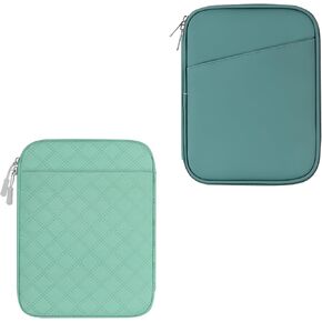 8-9 Inch Tablet Sleeve Bag, Teal Blue(PU)+Green (Fabric), 2Pcs