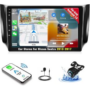 2G+64G Android 13 Car Stereo لـ Nissan Sentra 2013-2017 Radio Wireless Carplay Android Auto ، 10.1 "شاشة تعمل باللمس اللاسلكي GPS الملاحة/المرآة/Bluetooth/EQ/FM/RDS Camera & Backup Camera & MIC