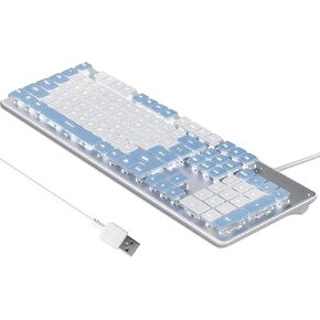 Ultra-Slim Compact USB Wired Keyboard, Backlit Keyboard, Quiet Keyboard, 104-keys, Foldable Stands, Spill-Resistant, Anti-Wear Letters for Windows Mac PC Laptop (Blue)