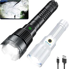 Flashlight High Lumens Rechargeable 2 Pack, Lumen Super Bright Led Flashlights with 5 Light Modes, 10000mAh Battery, Waterproof, Powerful Handheld Flash Light for Camping Home Emergencies