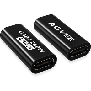 AGVEE 2 Pack USB-C Female to Female Adapter, PD 100W USB 3.2 3.1 Gen-2 Double Dual Type-C 10G Data Coupler Extender Extension Connector for MacBook TB3 Port, Pixel, S21, S20, S10, Note 20 10, Black