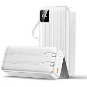 Portable Charger 50000mAh Power Bank with 2 Built-in Cable,22.5W Fast Charging External Battery Pack,LED Display USB-C Portable Cell Phone Charger for iPhone 16/15/14/13 Pro,Android,Samsung Galaxy,Etc