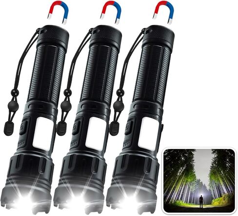 3 Pack High Lumens Rechargeable Tactical Flashlight, 990000lm 7 Modes LED Flashlights, Powerful Handheld Flashlight with Waterproof Aluminum Body for Emergency Camping Home, Power Bank Function in Saudi Arabia
