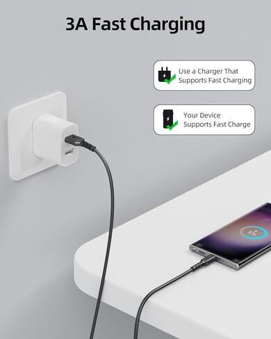 Short USB C Cable 0.5FT 3 Pack, 6 inch USB A to USB C Charger Cable Compatible with iPhone15 16,Galaxy S25/S24/S8,and Almost All USB C Devices in Kuwait