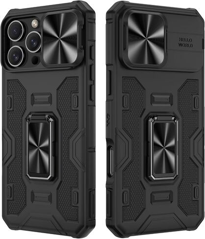 خضار لـ iPhone 16 Pro Max Case ، علبة iPhone 16 Promax Kickstand مع غطاء الكاميرا الشريحة المدمج في 360 درجة من الدائري من الحلقات الغطاء المغطى بالصدمة المغناطيسية لـ iPhone 16 Pro Max 6.9 "2024 - Black in Kuwait