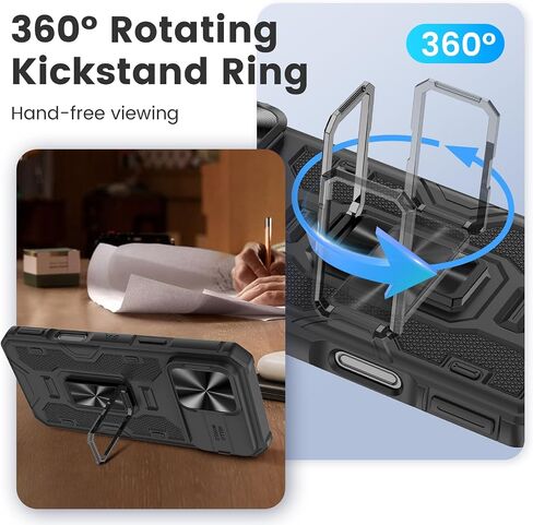 خضار لـ iPhone 16 Pro Max Case ، علبة iPhone 16 Promax Kickstand مع غطاء الكاميرا الشريحة المدمج في 360 درجة من الدائري من الحلقات الغطاء المغطى بالصدمة المغناطيسية لـ iPhone 16 Pro Max 6.9 "2024 - Black in Kuwait