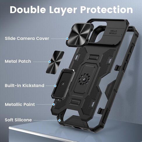 خضار لـ iPhone 16 Pro Max Case ، علبة iPhone 16 Promax Kickstand مع غطاء الكاميرا الشريحة المدمج في 360 درجة من الدائري من الحلقات الغطاء المغطى بالصدمة المغناطيسية لـ iPhone 16 Pro Max 6.9 "2024 - Black in Kuwait