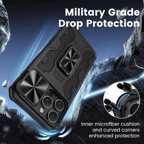 خضار لـ iPhone 16 Pro Max Case ، علبة iPhone 16 Promax Kickstand مع غطاء الكاميرا الشريحة المدمج في 360 درجة من الدائري من الحلقات الغطاء المغطى بالصدمة المغناطيسية لـ iPhone 16 Pro Max 6.9 "2024 - Black in Kuwait