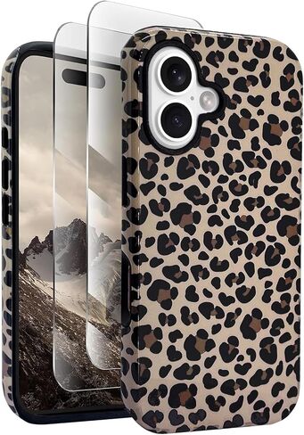 J.west for iPhone 16 Case 6.1" with 2 Pack Tempered Glass Screen Protectors Cute Floral Flowers Hybrid Cover for Girls Women Aesthetic Protective Phone Cases Blue Blossom in Saudi Arabia