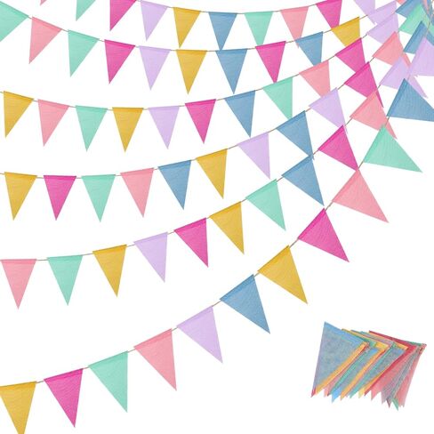 36 Flags Imitated Burlap Pennant Banner Flags, Pastel Imitation Triangle Rainbow Flag for Birthday Classroom Christmas Valentines Baby Shower Graduation Rustic Boho Spring Holidays Party Decorations in Saudi Arabia