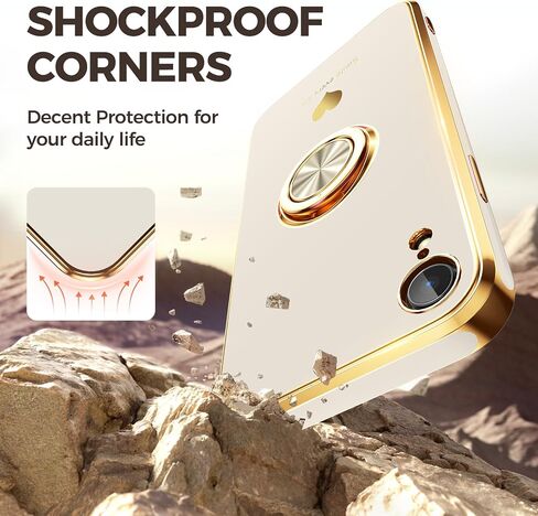 متوافق مع علبة iPhone XR مع واقي شاشة 2 حزمة ، حامل حلقة 360 درجة قابلة للتدوير [نمط قلوب فاخر] Plating Gold Edge Slim Soft Phone Case for iPhone XR - Purple in Kuwait