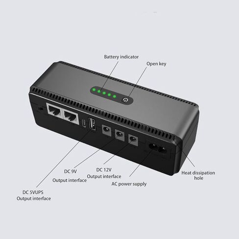 Mini UPS Battery Backup for Routers, Mini UPS Uninterruptible Power Supply with USB 5V, Type C 5V, DC 5V 9V 12V, POE 15V 24V Output for Routers, Modems, Security Cameras (US Plug in Saudi Arabia