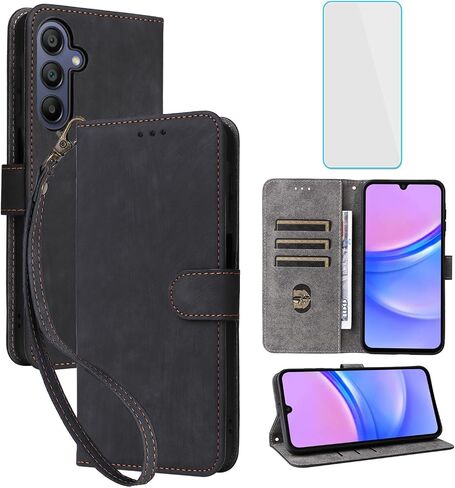 بالنسبة إلى Samsung Galaxy A16 5G/4G Wallet Phone Case مع حامي الشاشة [RFID LOCKING] حامل بطاقة الوجه الجلدي Women Men Men Plocke Phone for Samsung A 16 5 G SM-A166 Galaxy 16A 4G LTE Black in Kuwait
