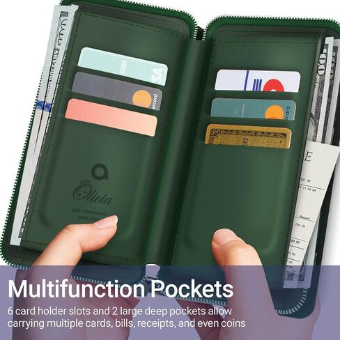 JUST4YOU iPhone 14 Pro Max Zipper Wallet Case with Card Holder Strap Protective Leather Flip Folio Cover Phone Case for Women (Green) CS_FC_ZW_I14PM_CRGN in Saudi Arabia