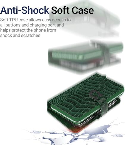 JUST4YOU iPhone 14 Pro Max Zipper Wallet Case with Card Holder Strap Protective Leather Flip Folio Cover Phone Case for Women (Green) CS_FC_ZW_I14PM_CRGN in Saudi Arabia