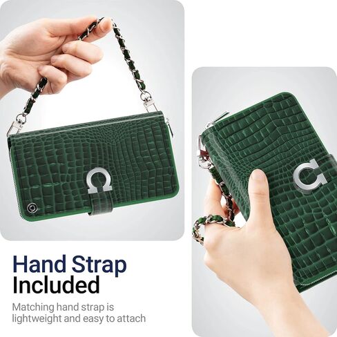 JUST4YOU iPhone 14 Pro Max Zipper Wallet Case with Card Holder Strap Protective Leather Flip Folio Cover Phone Case for Women (Green) CS_FC_ZW_I14PM_CRGN in Saudi Arabia