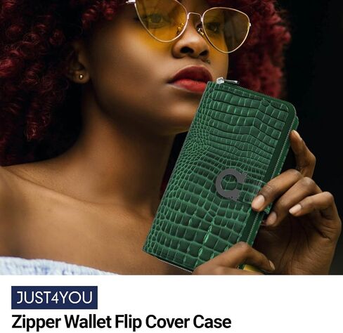 JUST4YOU iPhone 14 Pro Max Zipper Wallet Case with Card Holder Strap Protective Leather Flip Folio Cover Phone Case for Women (Green) CS_FC_ZW_I14PM_CRGN in Saudi Arabia
